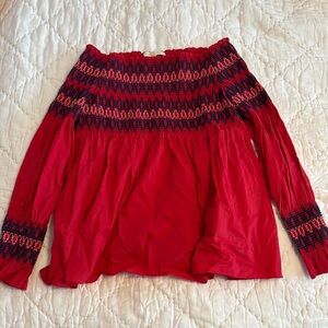 Maje Red Off-Shoulder Smocked Women's Top